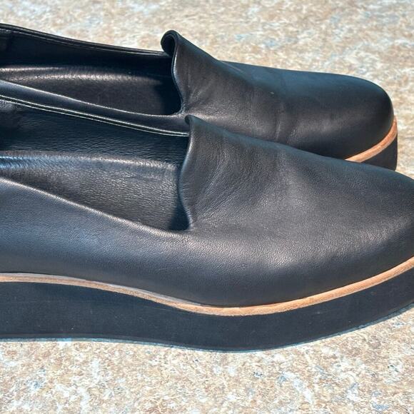 Gram Svarta Black Platform Flat Slip on Leather Loafers Shoes Size 7.5 - Picture 6 of 11